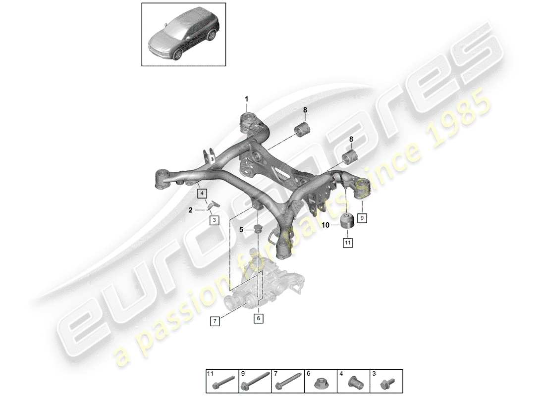 porsche 2018 (cayenne e3 9ya/9yb) sottotelaio diagramma delle parti