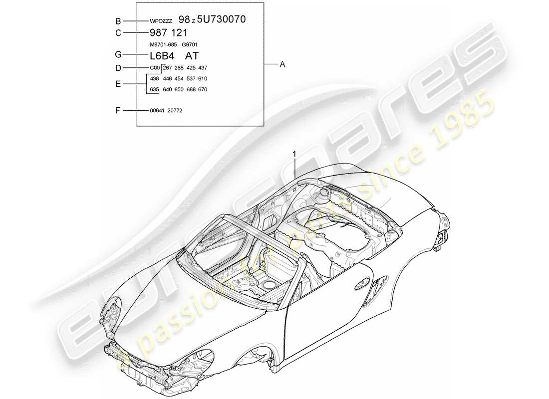 porsche 2011 (987 boxster) carrozzeria diagramma delle parti