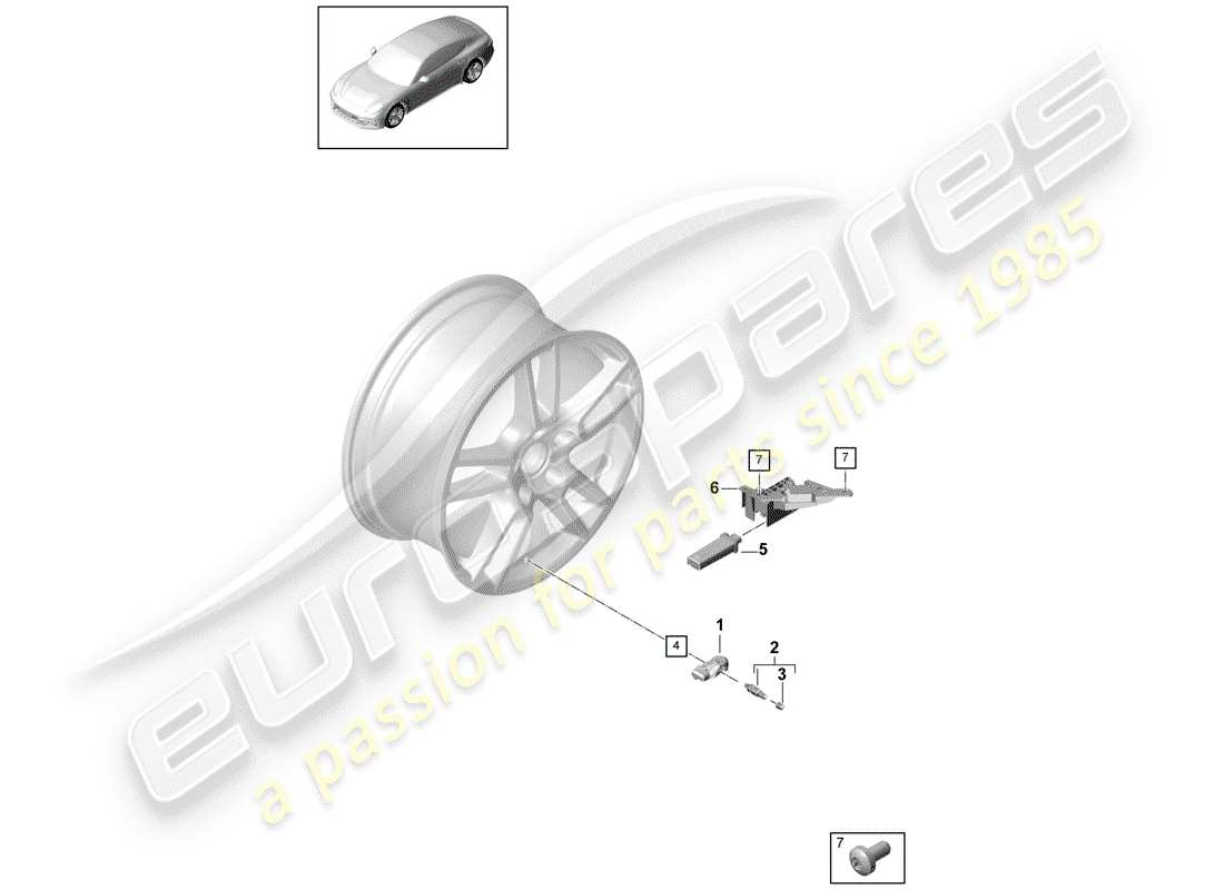 porsche panamera 971 (2019) schema delle parti del sistema di controllo della pressione dei pneumatici