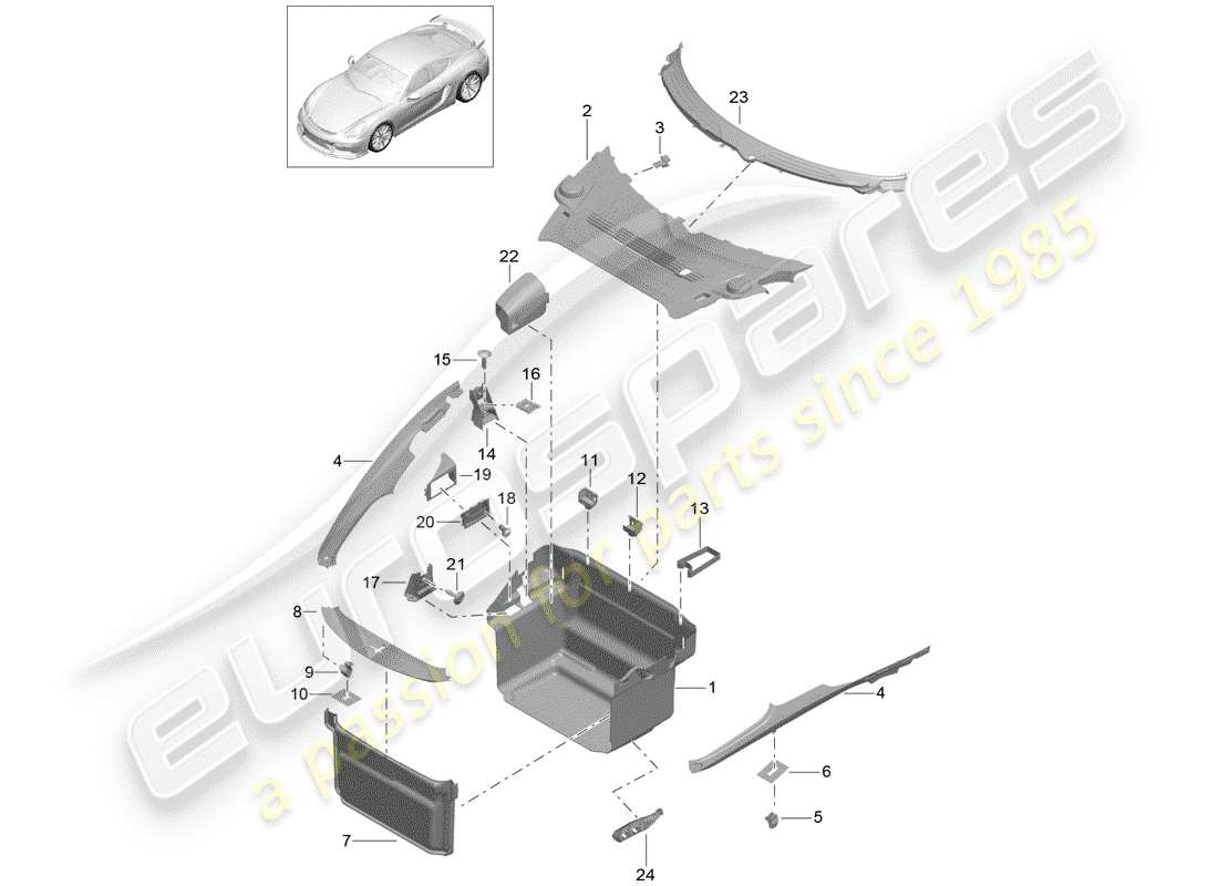 porsche 2016 (981 cayman gt4) fodera dello stivale diagramma delle parti