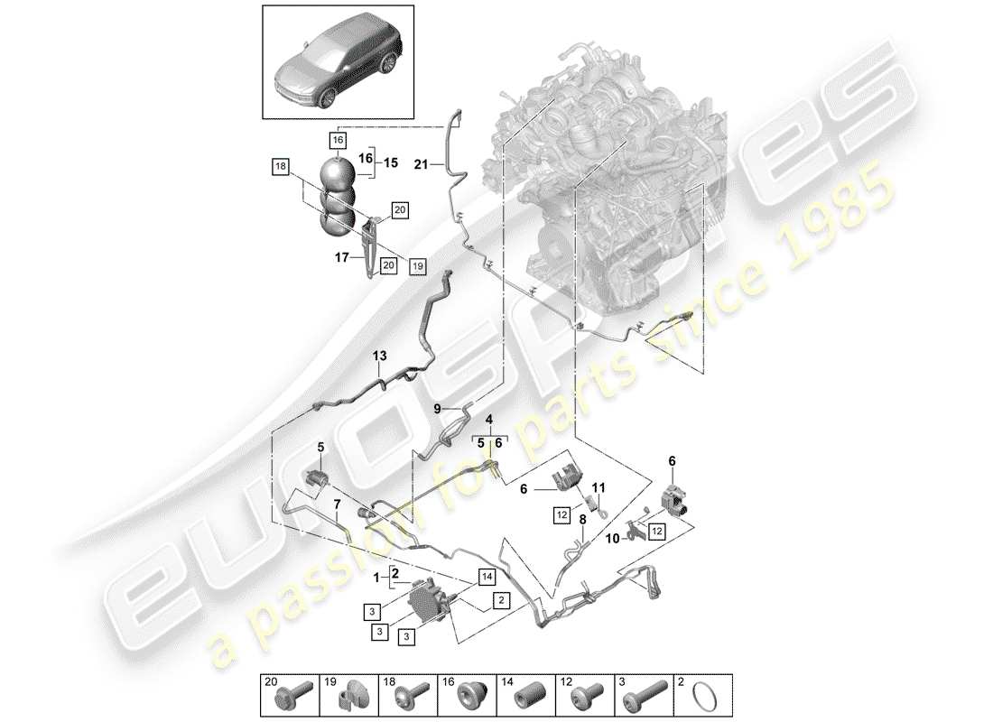 porsche cayenne e3 (2019) schema delle parti del sistema di vuoto