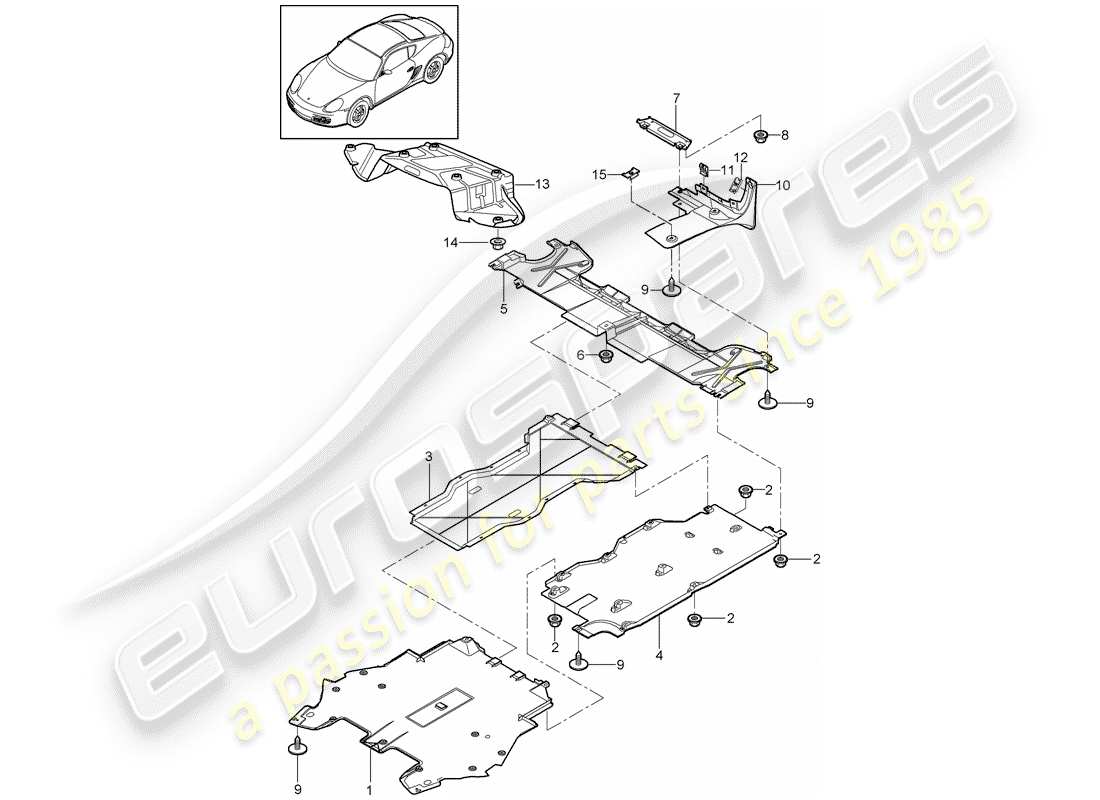 porsche 2012 (987 cayman) diagramma delle parti trims