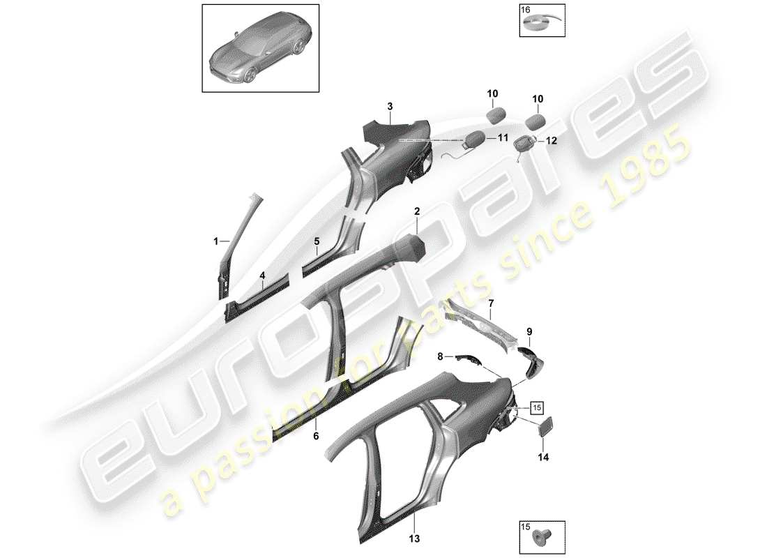 porsche 2020 (panamera 971-1) pannello laterale schema delle parti