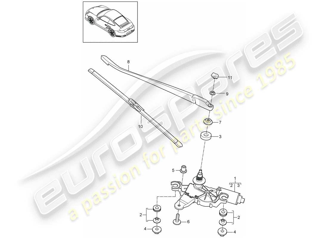 porsche 2013 (997-2 turbo / gt2 rs) tergicristallo posteriore diagramma delle parti