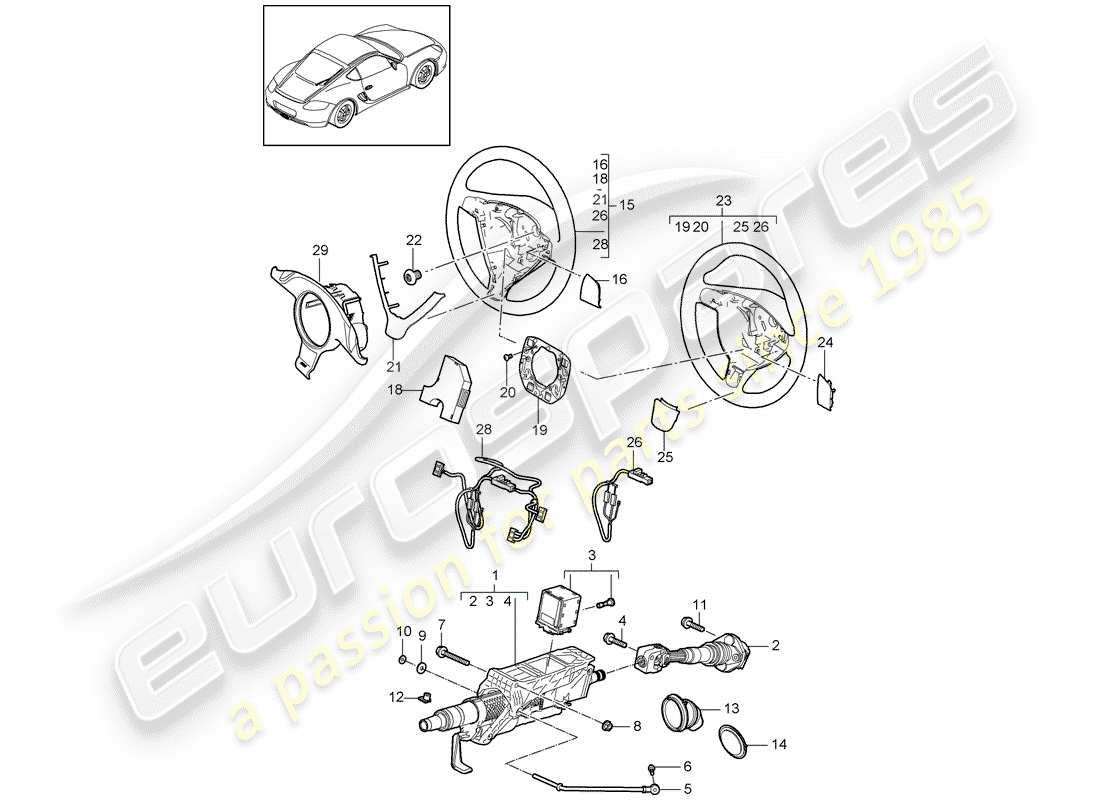 porsche 2012 (987 cayman) tubo protettivo sterzo diagramma delle parti