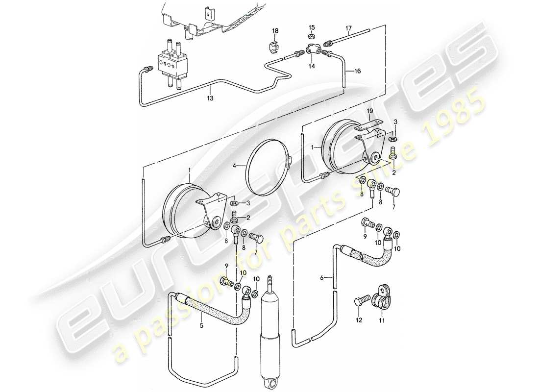 porsche 1988 (959) sistema autolivellante - linee diagramma delle parti