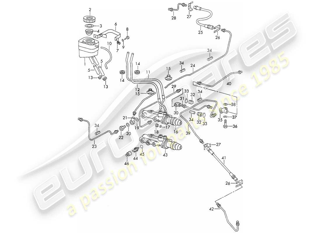 porsche 1973 (911) serbatoio per - liquido freno - pompa freno schema delle parti