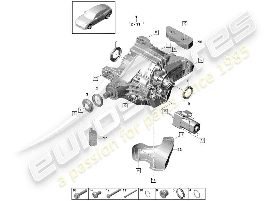 porsche 2017 (panamera 971-1) differenziale dell'asse posteriore diagramma delle parti