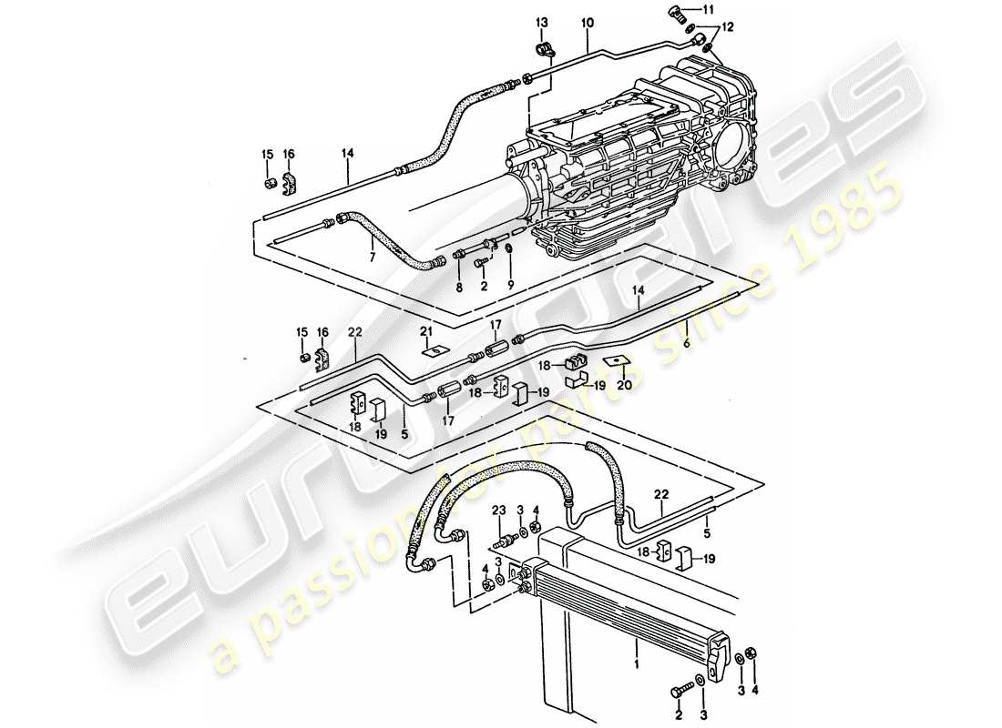 porsche 1995 (928) cambio manuale - raffreddamento olio - linee diagramma delle parti
