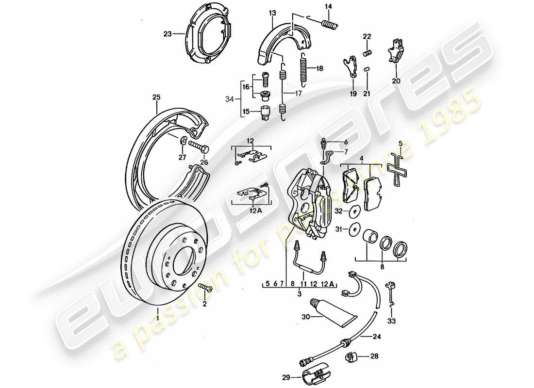 porsche 1995 (928) freni a disco diagramma delle parti