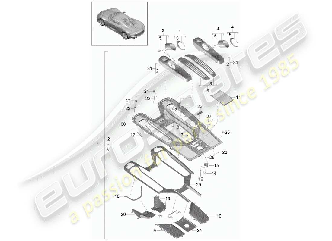 porsche 2015 (918 spyder) copertina diagramma delle parti