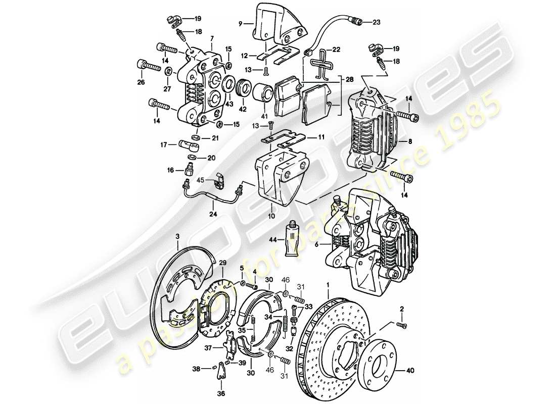 porsche 1986 (911) freni a disco - assale posteriore diagramma delle parti