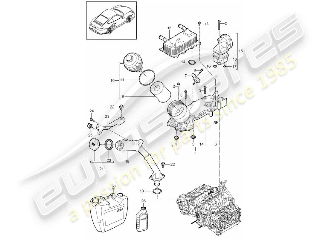 porsche 2013 (997-2 turbo / gt2 rs) diagramma delle parti di lubrificazione del motore