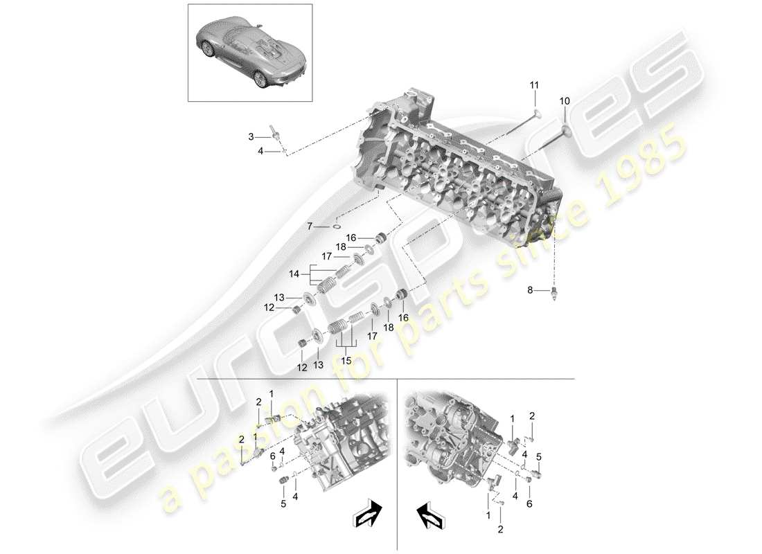 porsche 2015 (918 spyder) schema delle parti della testa cilindro