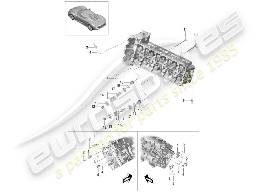 porsche 918 spyder (2015) schema delle parti della testa cilindro