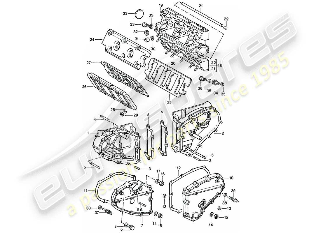 porsche 1984 (911) alloggiamento albero a camme - carter catena diagramma delle parti