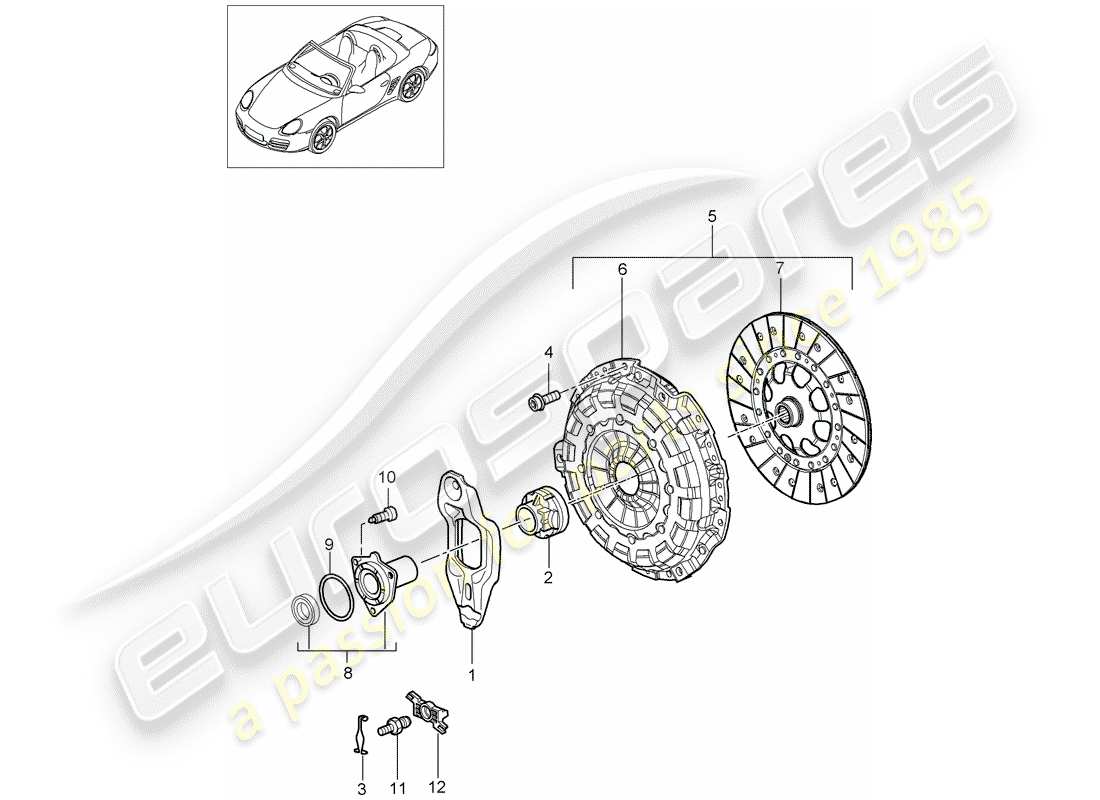 porsche 2008 (987 boxster) diagramma della parte della frizione
