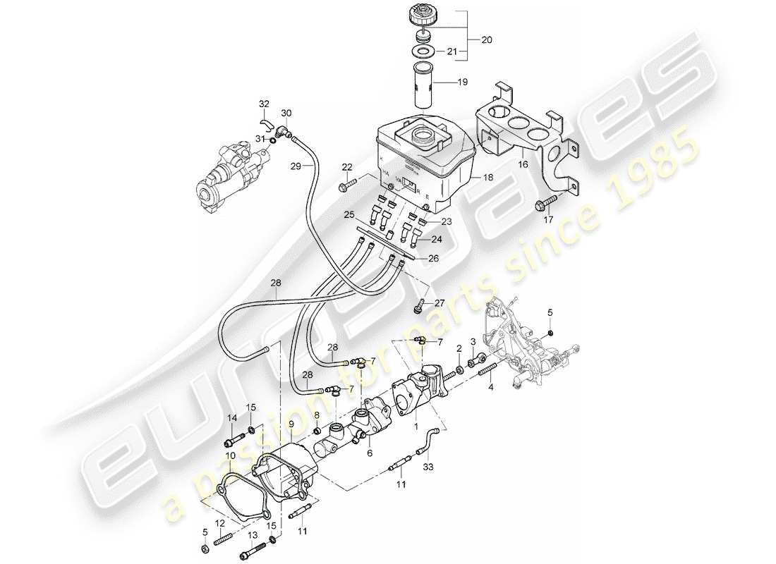 porsche 2004 (carrera gt) pompa freno - servofreno - serbatoio per - liquido freno schema particolare
