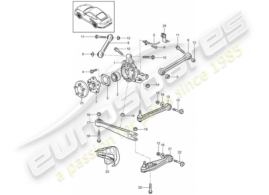 porsche 2007 (997-1 turbo / gt2) schema delle parti assale posteriore