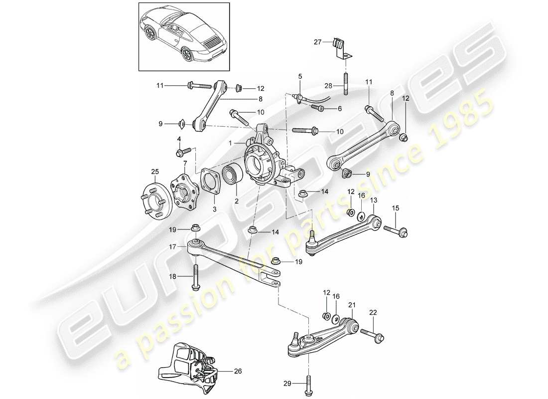 porsche 2009 (997-2) asse posteriore diagramma delle parti
