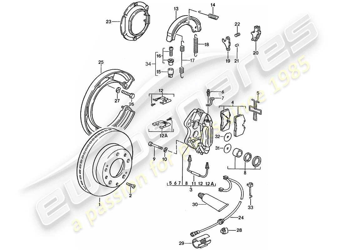 porsche 1990 (928) freni a disco - vedi informazioni tecniche - gr.4 nr. 1/89 diagramma delle parti