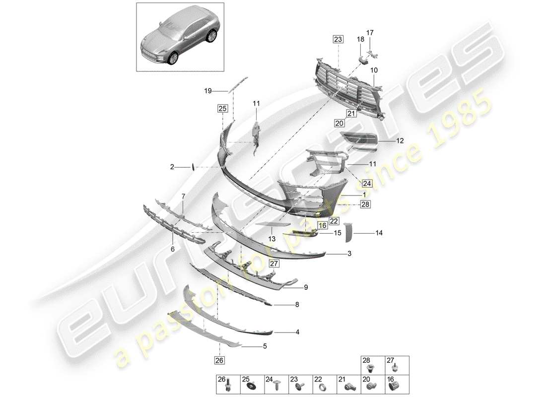 porsche 2019 (macan) paraurti diagramma delle parti