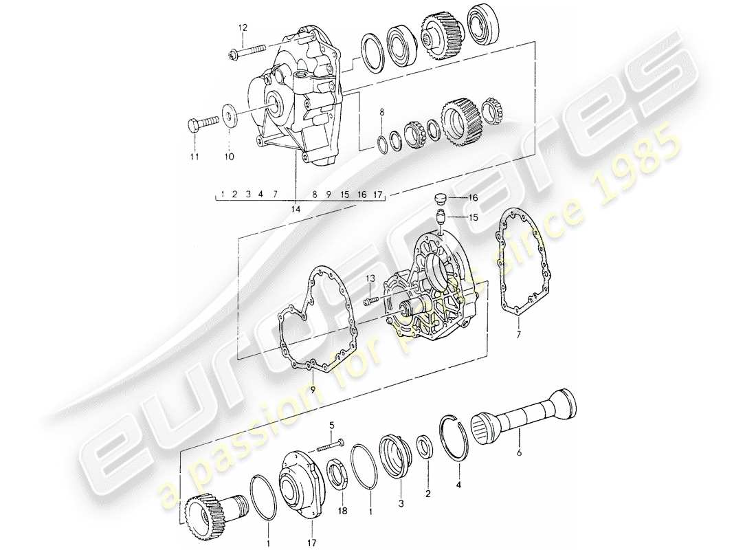 porsche 1989 (964) tiptronic - ingranaggi cilindrici - piastra intermedia diagramma delle parti