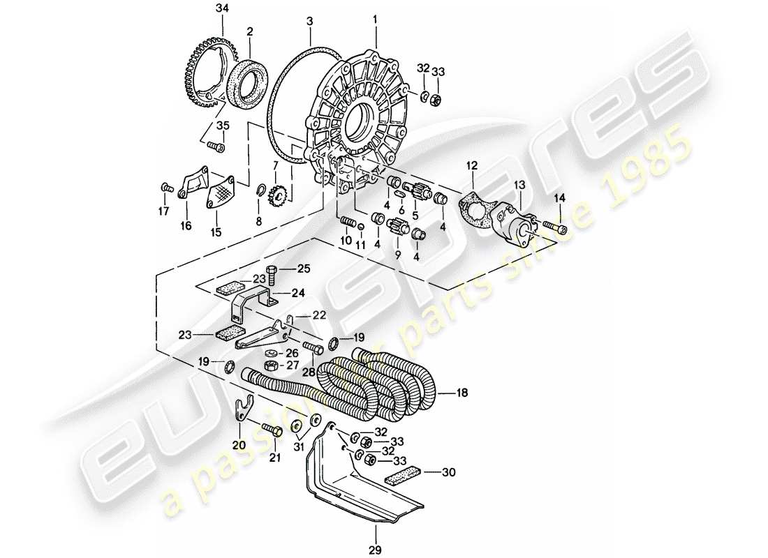 porsche 1985 (911) pompa olio - e - raffreddamento olio - per - trasmissione schema delle parti