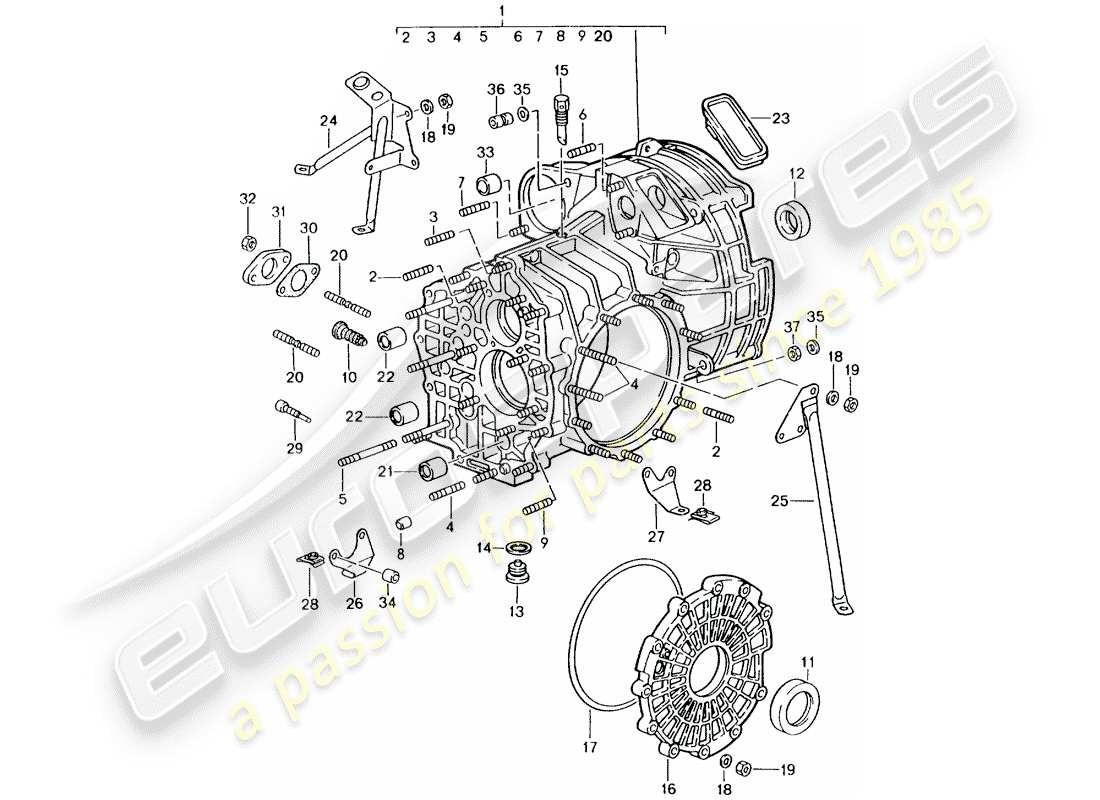 porsche 1990 (964) trasmissione di ricambio - pronta per l'installazione - scatola della trasmissione schema delle parti