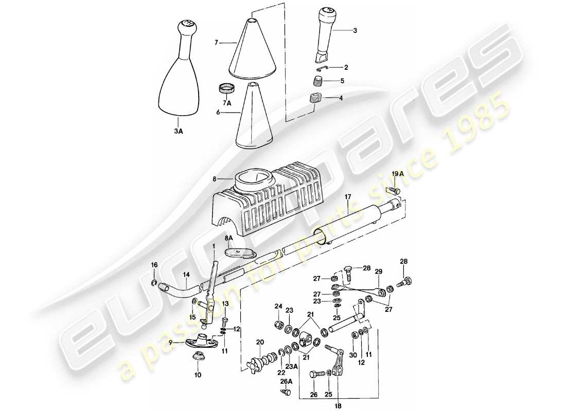 porsche 1981 (924) meccanismo del cambio - cambio manuale diagramma delle parti