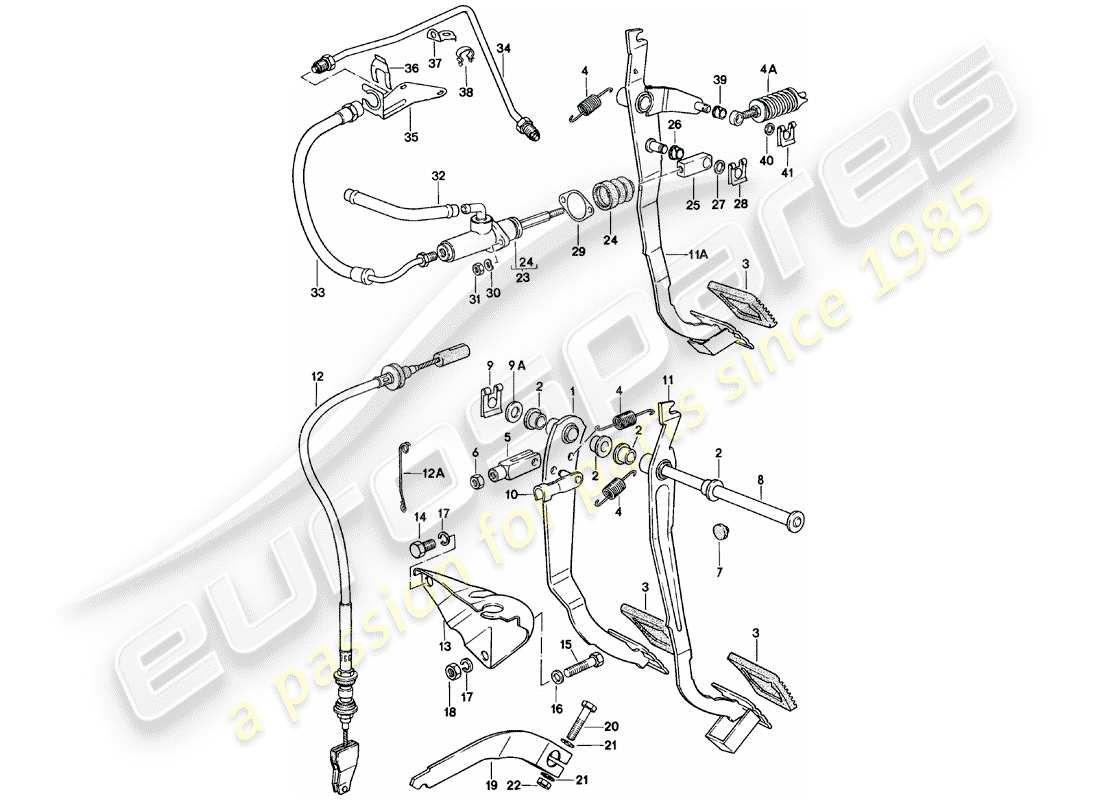 porsche 1980 (924) pedali freno e frizione - cluster diagramma delle parti