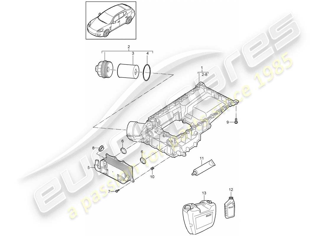 porsche 2013 (panamera 970) schema delle parti dell'alloggiamento per conduzione dell'olio