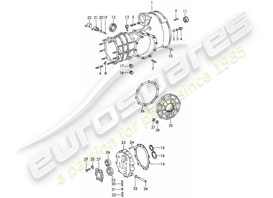 porsche 1966 (911/912) trasmissione di ricambio - scatola della trasmissione - colata refrigerata schema delle parti