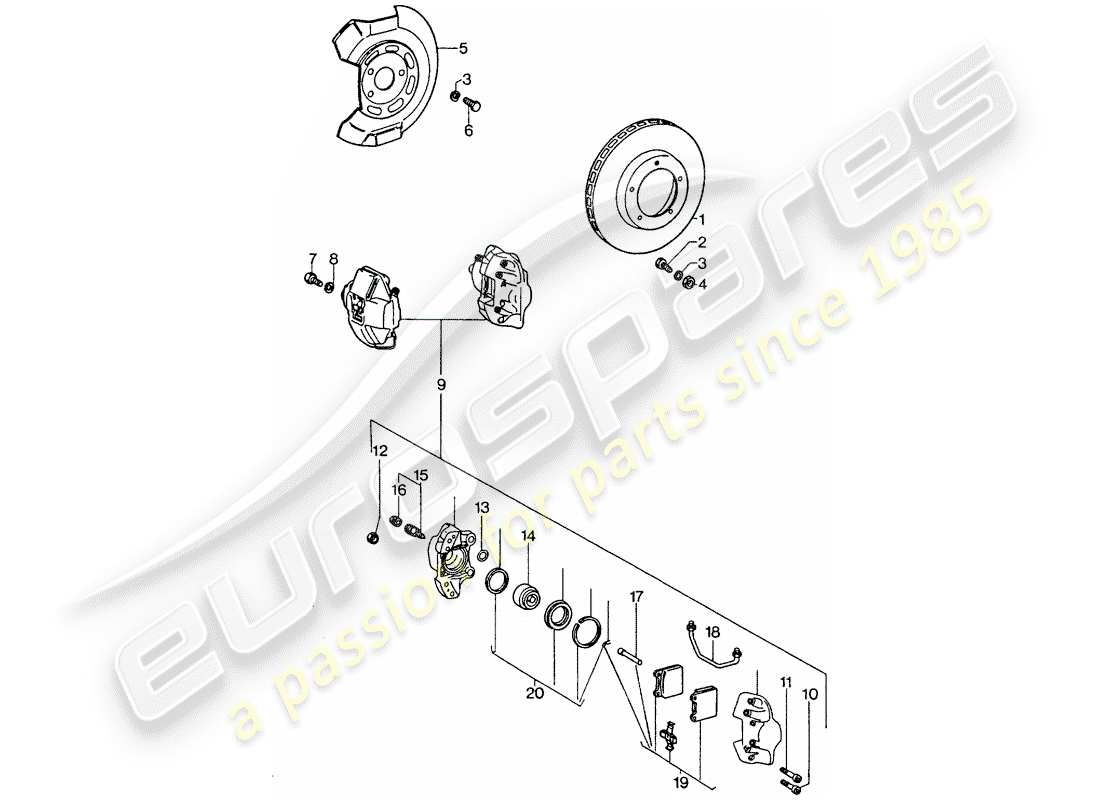 porsche 1976 (911 turbo) freni a disco diagramma delle parti