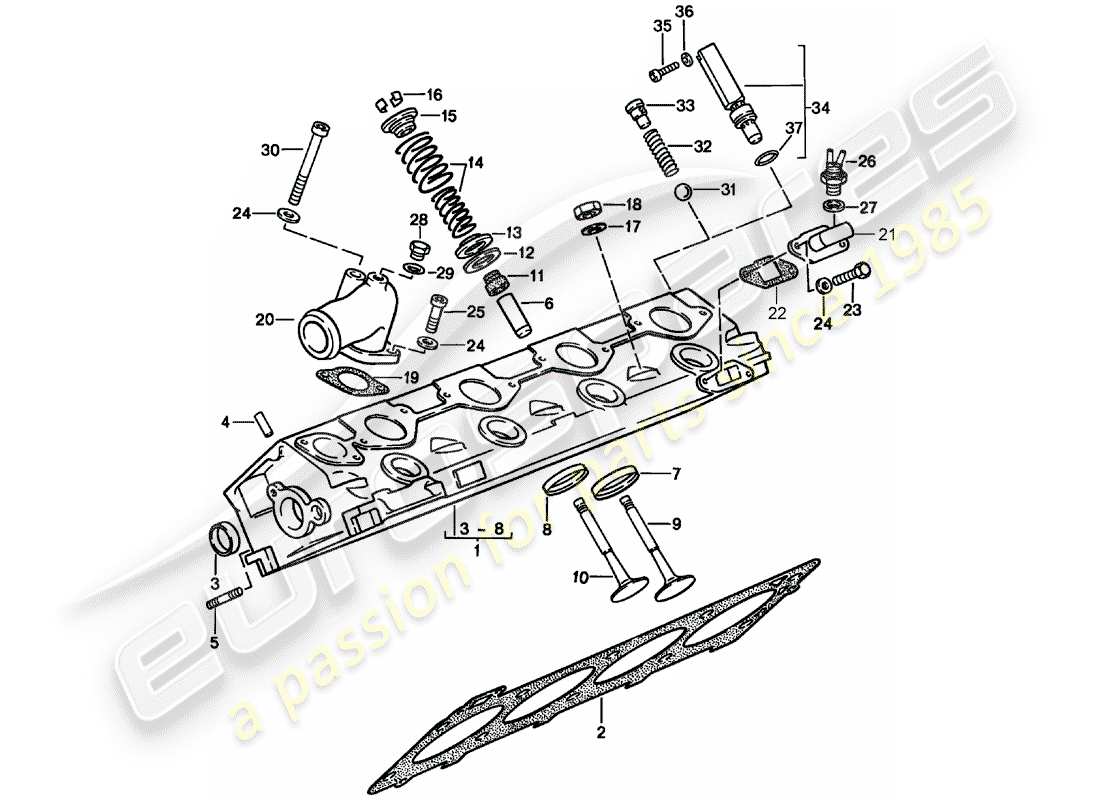 porsche 1986 (944) testata - valvole diagramma delle parti