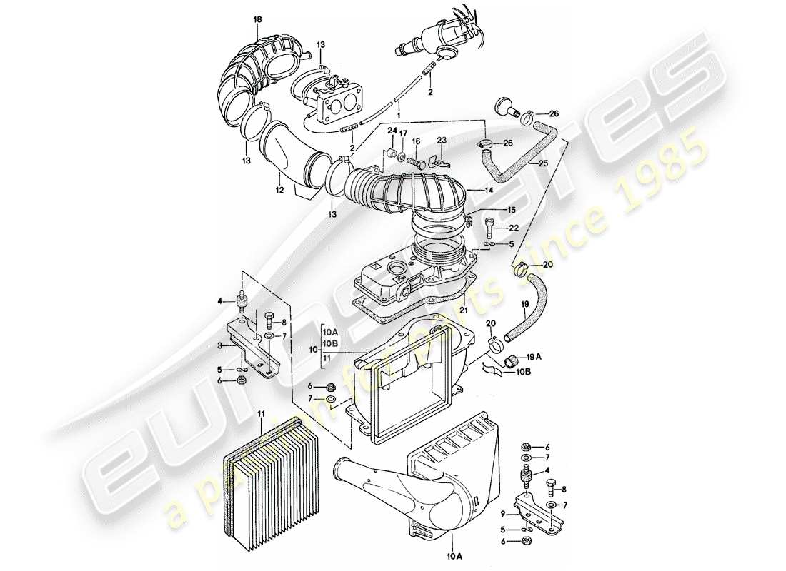 porsche 1981 (924) sistema di depurazione dell'aria diagramma delle parti