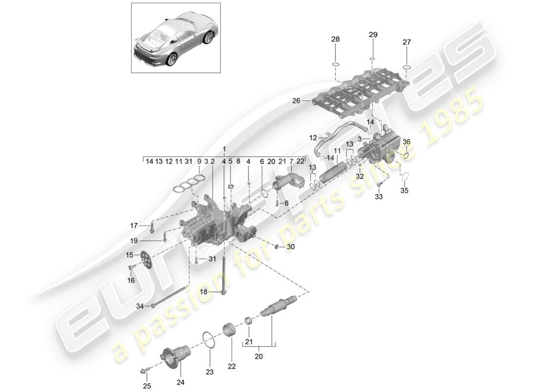 porsche 2016 (991-1 r/gt3/rs) schema delle parti della pompa dell'olio