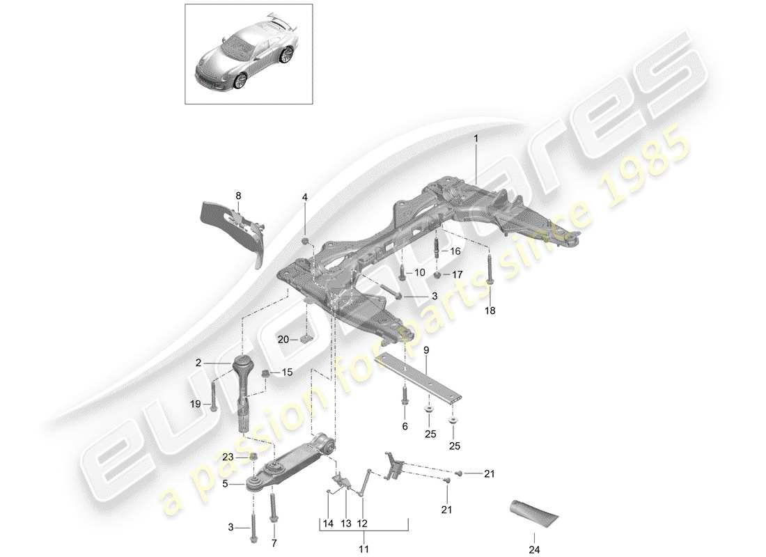 porsche 2016 (991-1 r/gt3/rs) diagramma delle parti della traversa