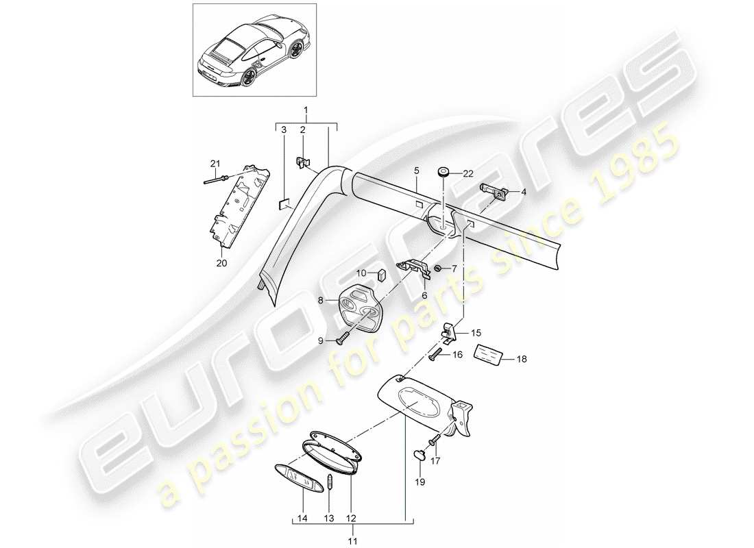porsche 2013 (997-2 turbo / gt2 rs) diagramma delle parti del montante a