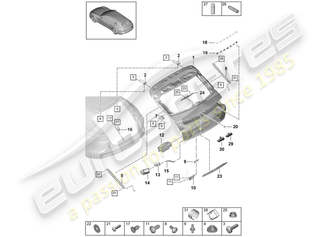 porsche 2020 (panamera 971-1) coperchio baule posteriore diagramma delle parti
