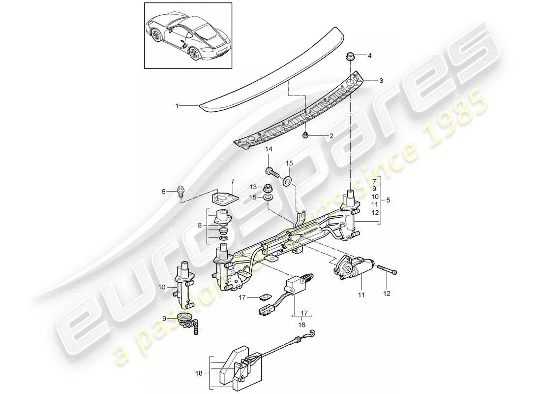 porsche 2012 (987 cayman) schema delle parti spoiler posteriore