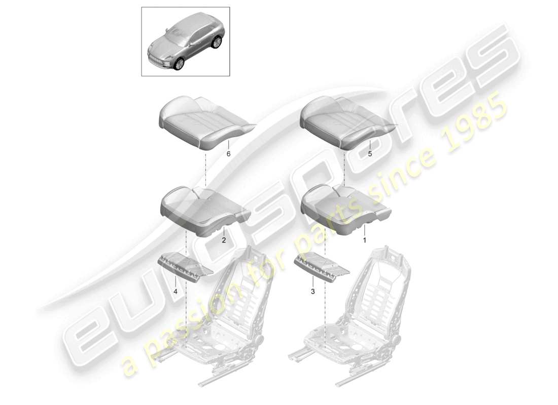 porsche 2020 (macan) coprisedili in schiuma per sedili sportivi diagramma delle parti