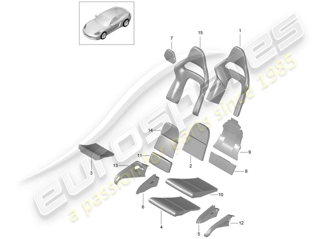 porsche 2020 (718 cayman) parte in schiuma diagramma delle parti
