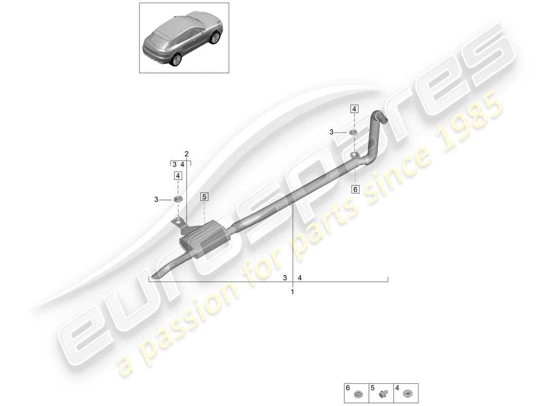 porsche 2019 (macan) impianto di scarico diagramma delle parti