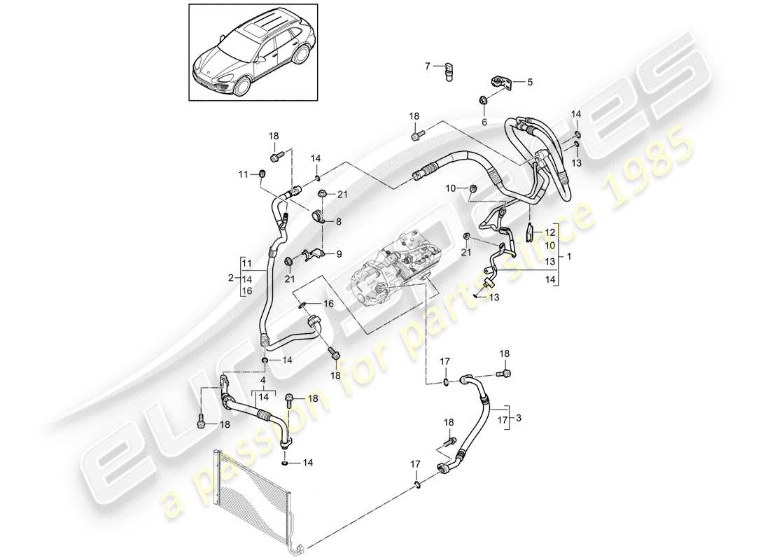 porsche 2014 (cayenne e2 92a) schema delle parti del circuito frigorifero