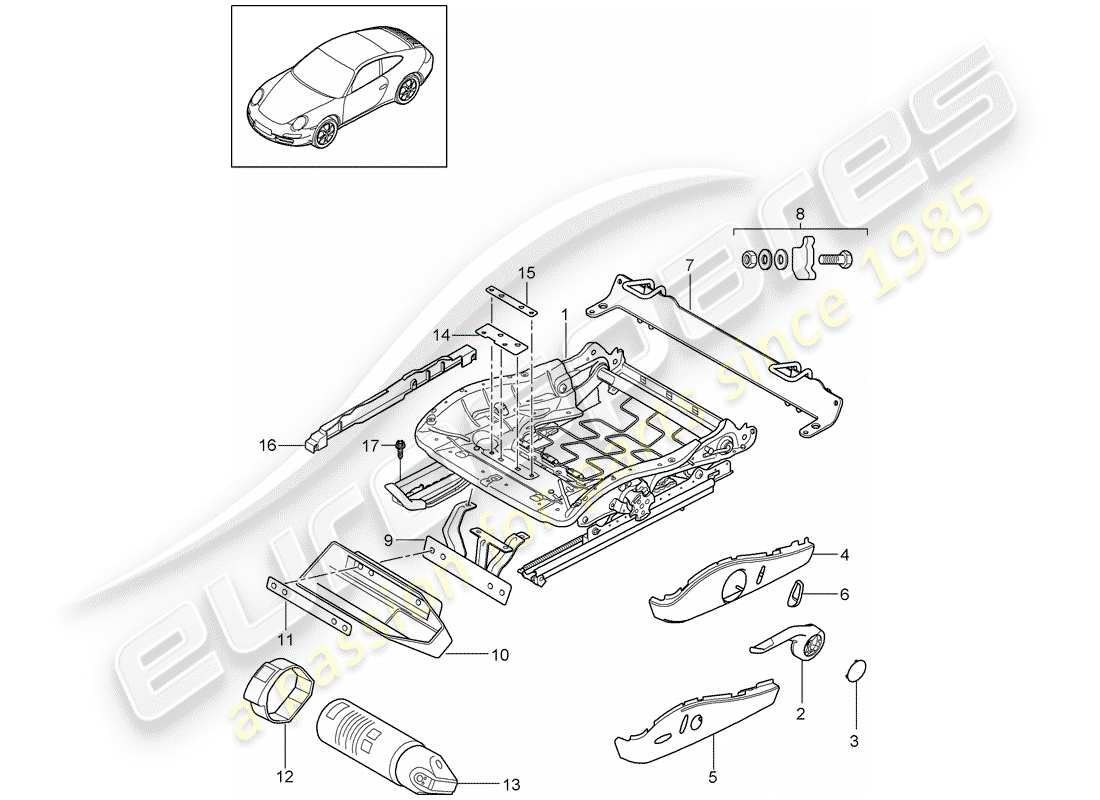 porsche 2010 (997-2) telaio del sedile diagramma delle parti