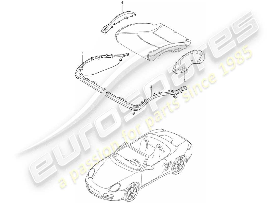 porsche 2008 (987 boxster) diagramma delle parti del porta cuscino