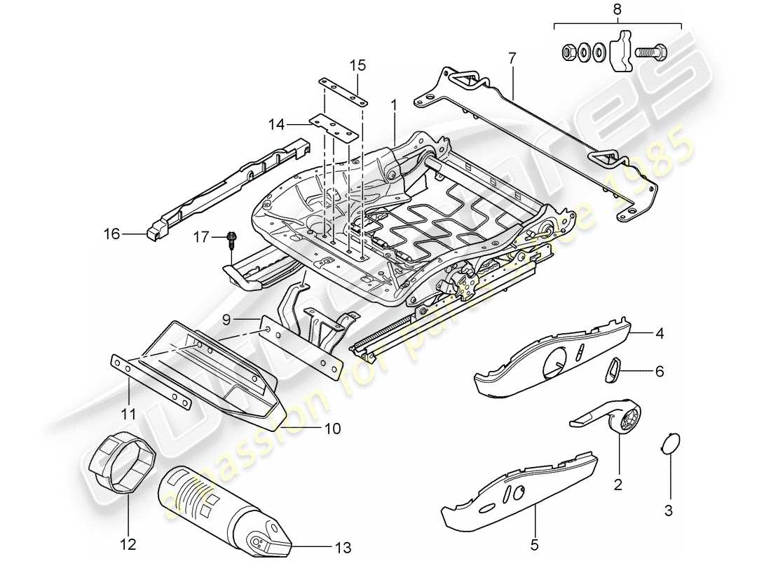 porsche 2011 (997-2 gt3) telaio del sedile diagramma delle parti