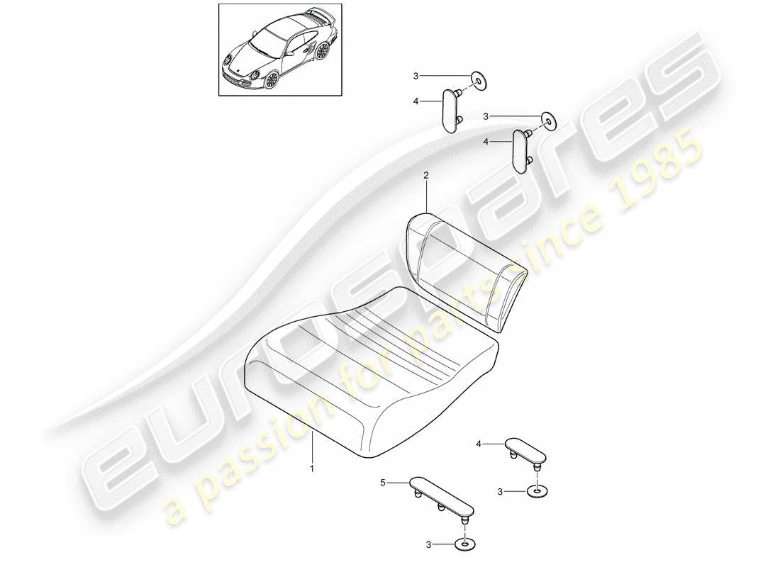 porsche 2009 997-2 turbo / gt2 cuscino sedile posteriore schema delle parti