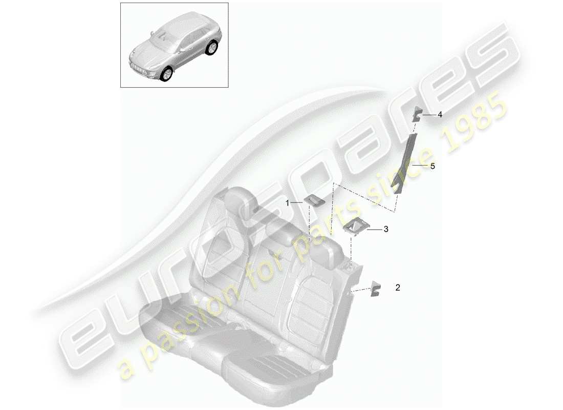 porsche 2016 (macan) superficie del sedile e dello schienale diagramma delle parti